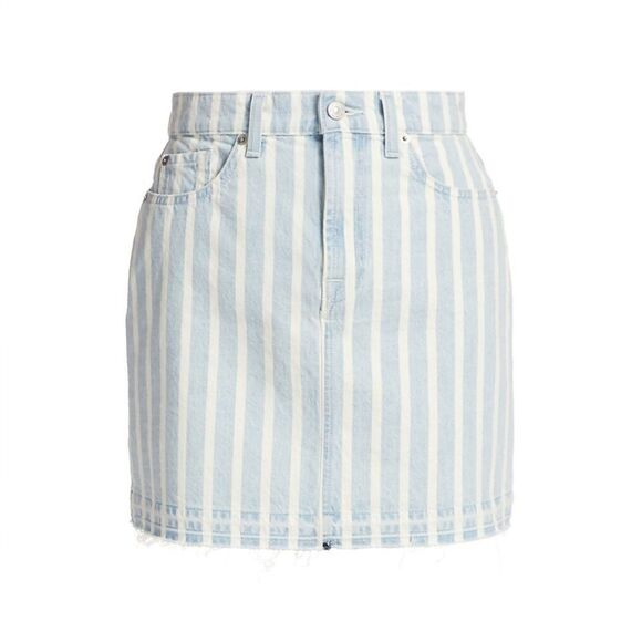 Blue and white striped 7 for all mankind jean skirt w/ distressed hem size 24. - Picture 2 of 15